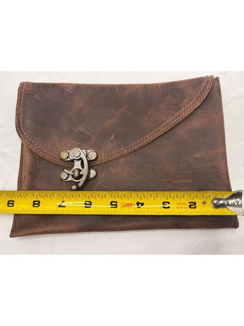 Hide & Drink Brown Full Grain Leather Envelope Clutch Handmade